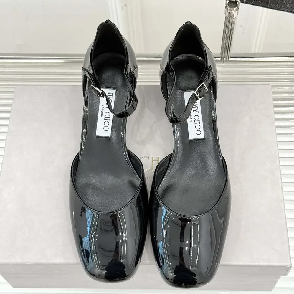 Jimmy Choo Pixie Block Heel 45 Black Patent Leather Pumps for Women Jimmy Choo Pixie Block Heel 45 Black Patent Leather Pumps for Women