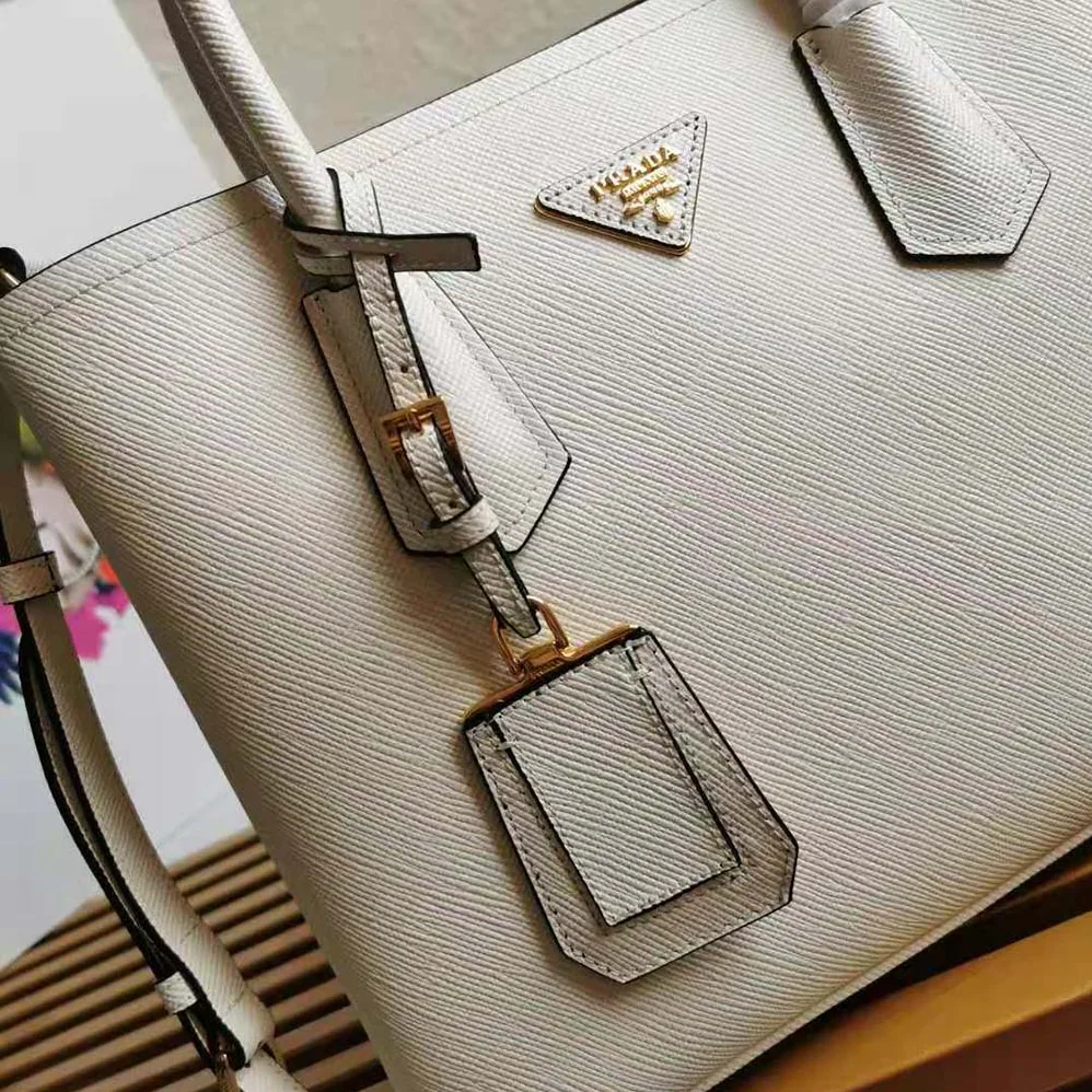 Prada Small Saffiano Leather Double Prada Bag for Women in White