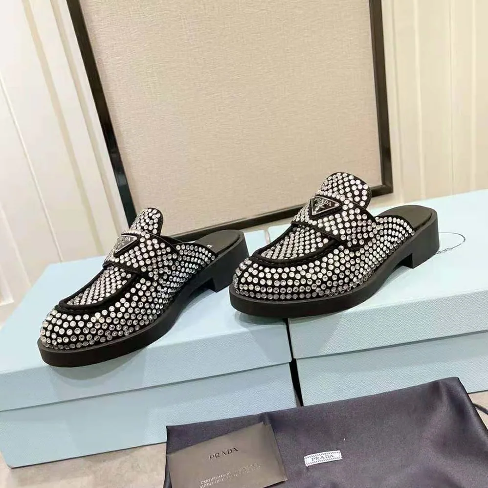 Prada Satin Mules with Crystals in 40mm Heel Height for Women in Black