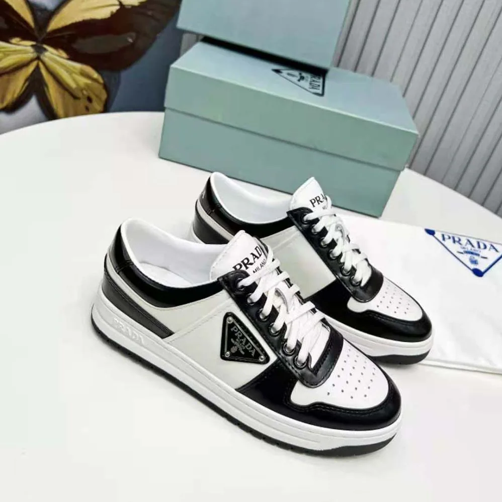 Prada Downtown Leather Sneakers for Women in White