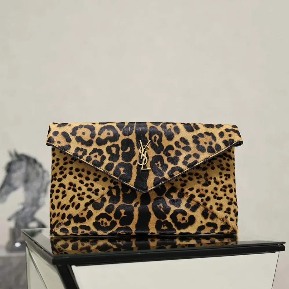 Saint Laurent YSL Cassandre Large Envelope Pouch In Pony Hair Leather 30cm for Women