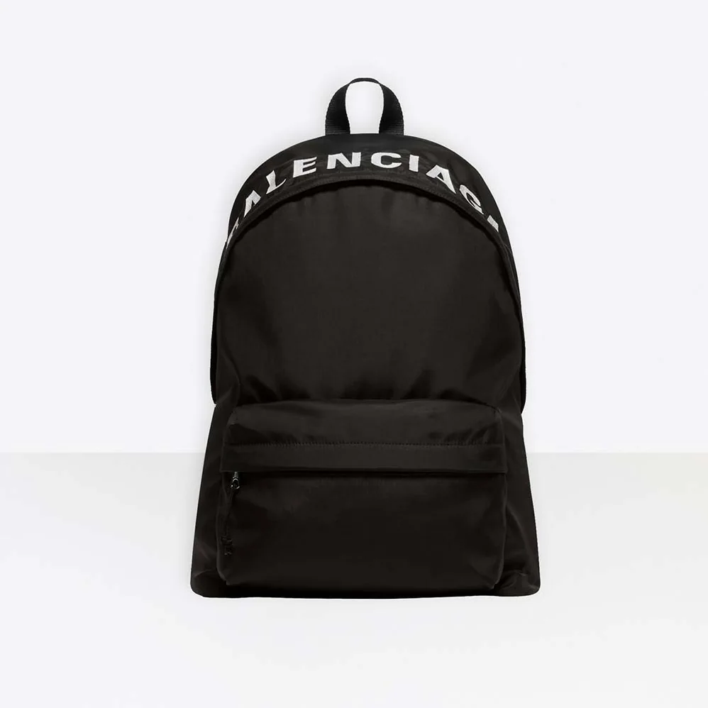 Balenciaga Wheel Backpack in Black Rrecycled Sport Nylon and White Logo Embroidered for Men