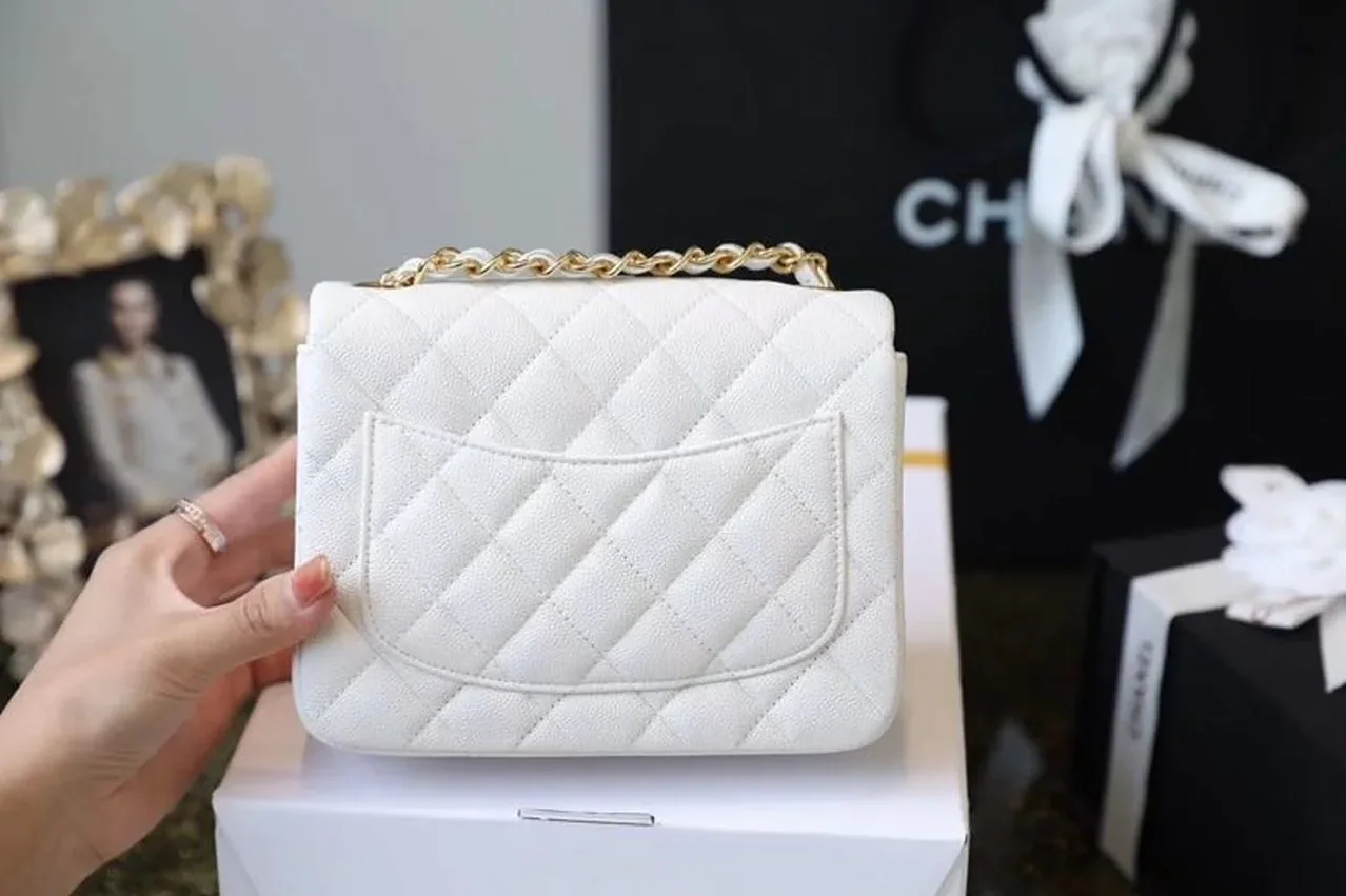 Chanel Classic Flap Bag Mini Crossbody in White Gold Hardware
