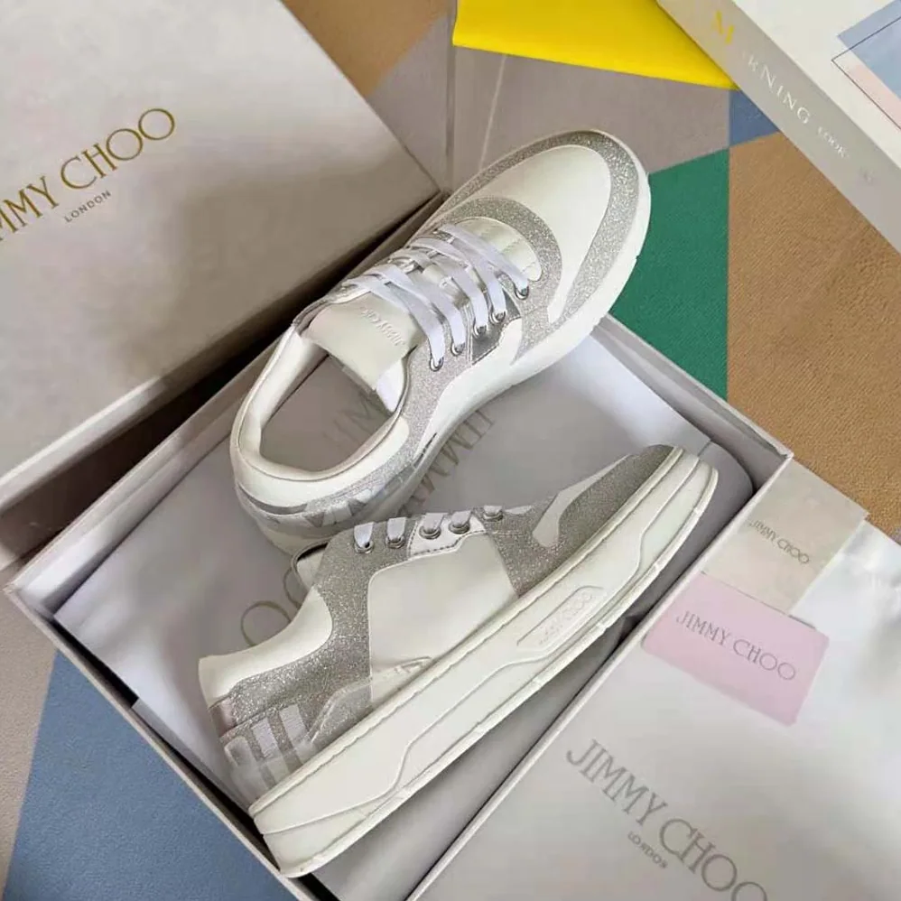 Jimmy Choo Florent/F White Leather Trainers with Glitter for Women