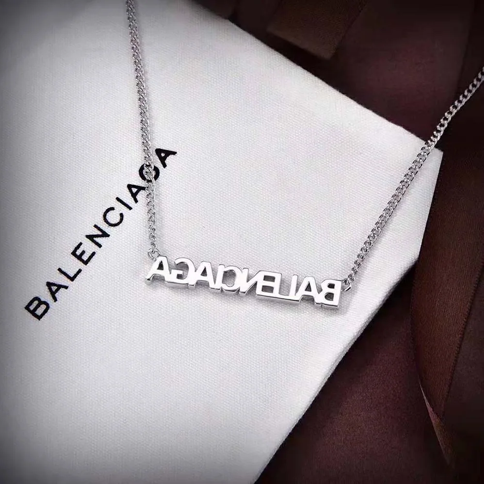 Balenciaga Typo Mirror Necklace in Shiny Silver for Women