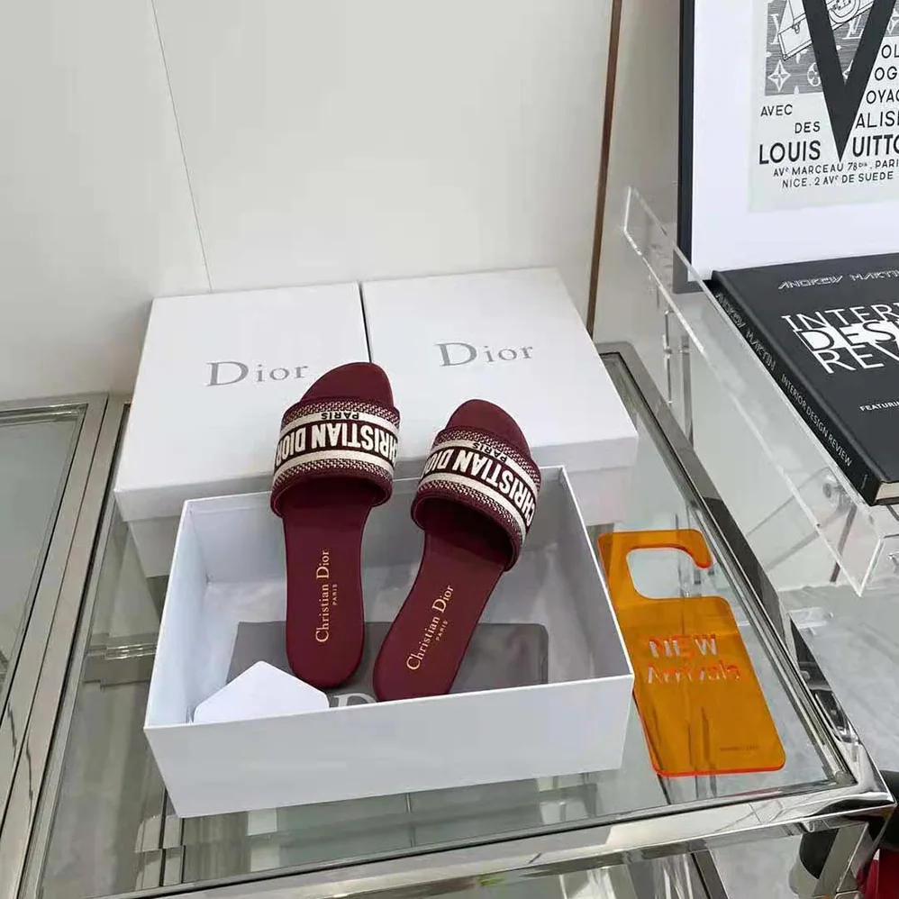 Dior Dway Slide Burgundy Embroidered Cotton for Women