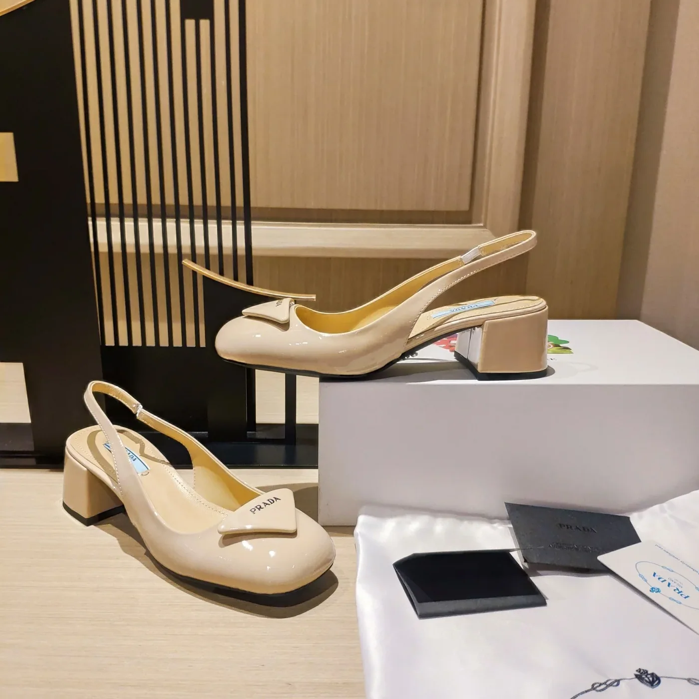 Prada Patent Slingback Pumps Beige / Prada Patent Slingback Pumps Beige /