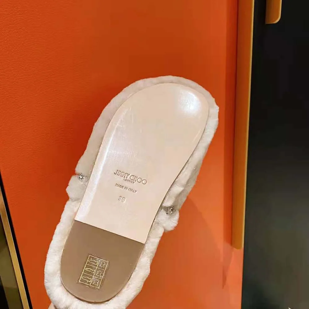 Jimmy Choo Aliette Flat Natural Shearling Slippers for Women in Beige