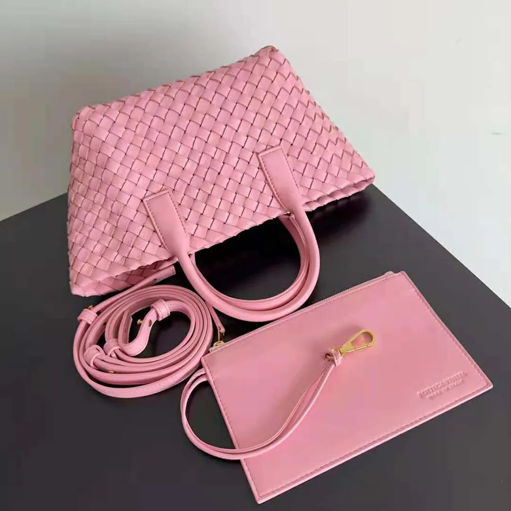 Bottega Veneta Mini Cabat Intreccio Leather Tote Bag with Detachable Strap for Women in Pink