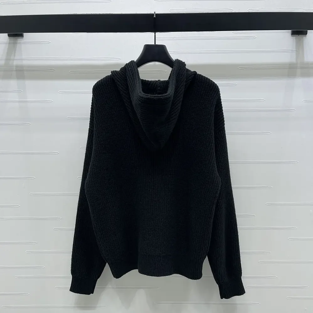 Celine Hooded Cardigan in Ribbed Wool for Women in Black