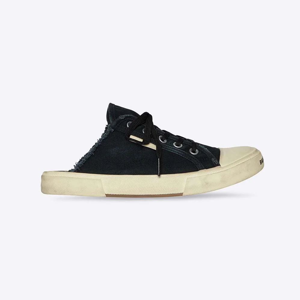 Balenciaga Paris Sneaker Mule in Black Destroyed Cotton and White Rubber for Unisex