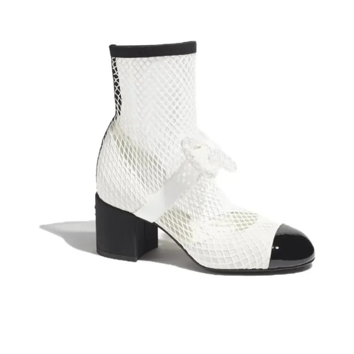 Chanel Mesh Bow Ankle Boots White