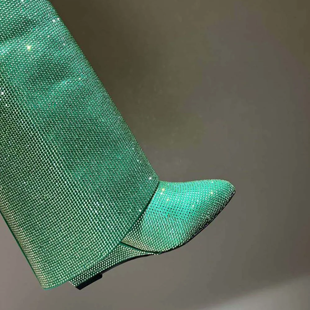 Givenchy Shark Lock Boots in Satin with Strass for Women in Green Givenchy Shark Lock Boots in Satin with Strass for Women in Green