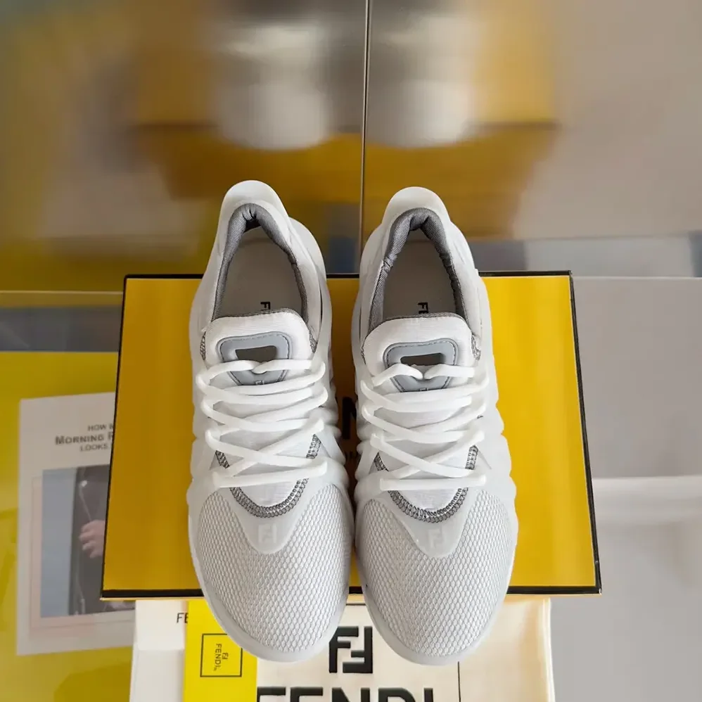 Fendi Tag Sneakers White Technical Mesh Running Sneakers for Men Fendi Tag Sneakers White Technical Mesh Running Sneakers for Men