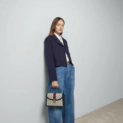 Gucci Ophidia Small Top Handle Bag / Beige Supreme Canvas Silver Hardware Gucci Ophidia Small Top Handle Bag / Beige Supreme Canvas Silver Hardware