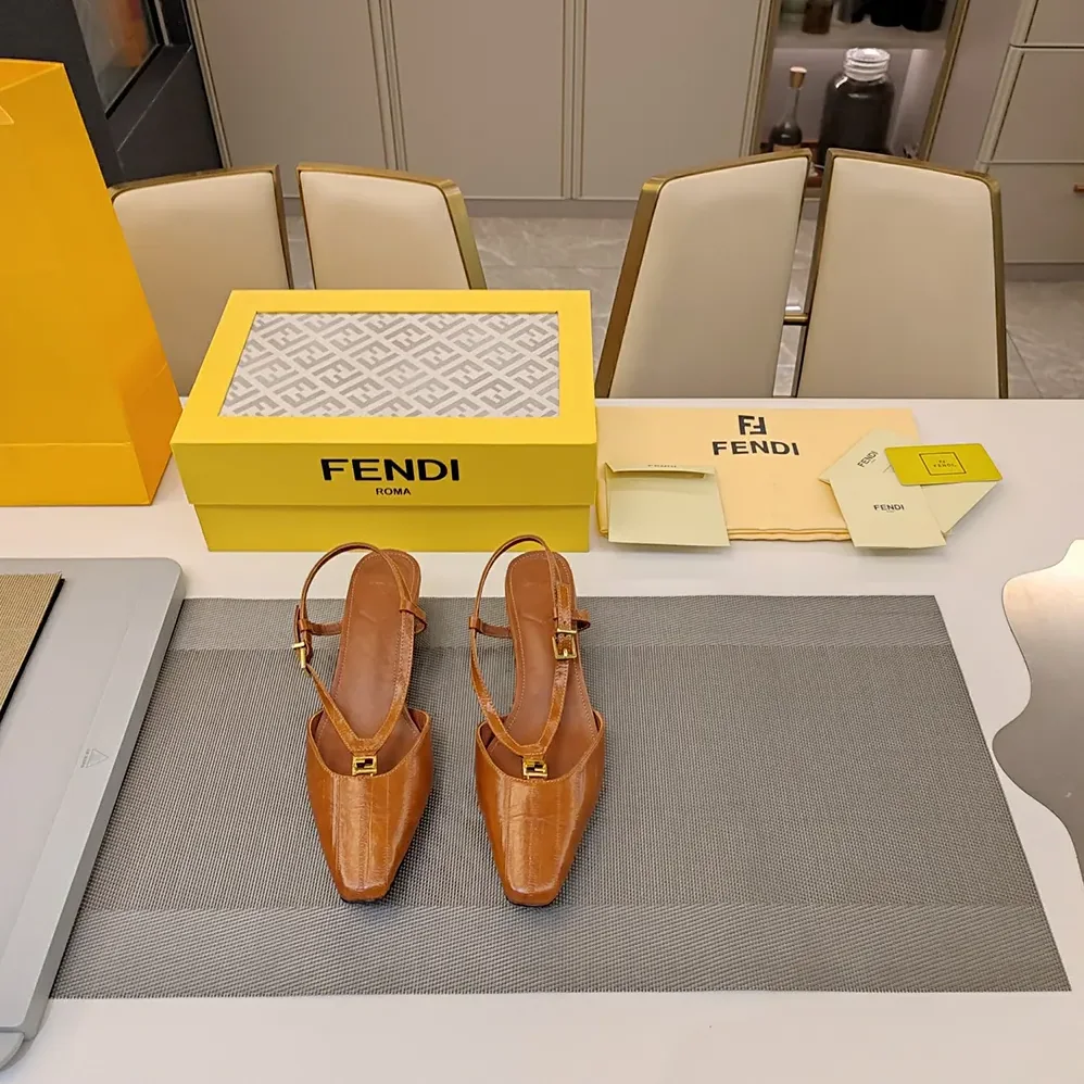 Fendi FFold Beige EEl Leather Low for Women in heeled Slingbacks
