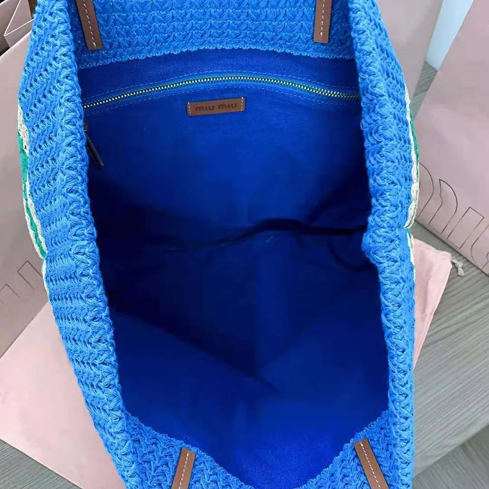 Miu Miu Woven Fabric Tote Bag for Women in Blue Miu Miu Woven Fabric Tote Bag for Women in Blue