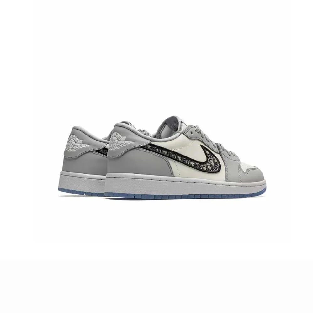 Dior Air Jordan 1 Low-Top Sneaker Gray and White Smooth Calfskin for Men