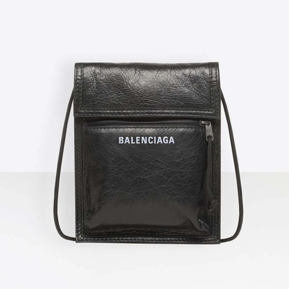 Balenciaga Explorer Pouch Strap in Leather for Men in Black Balenciaga Explorer Pouch Strap in Leather for Men in Black