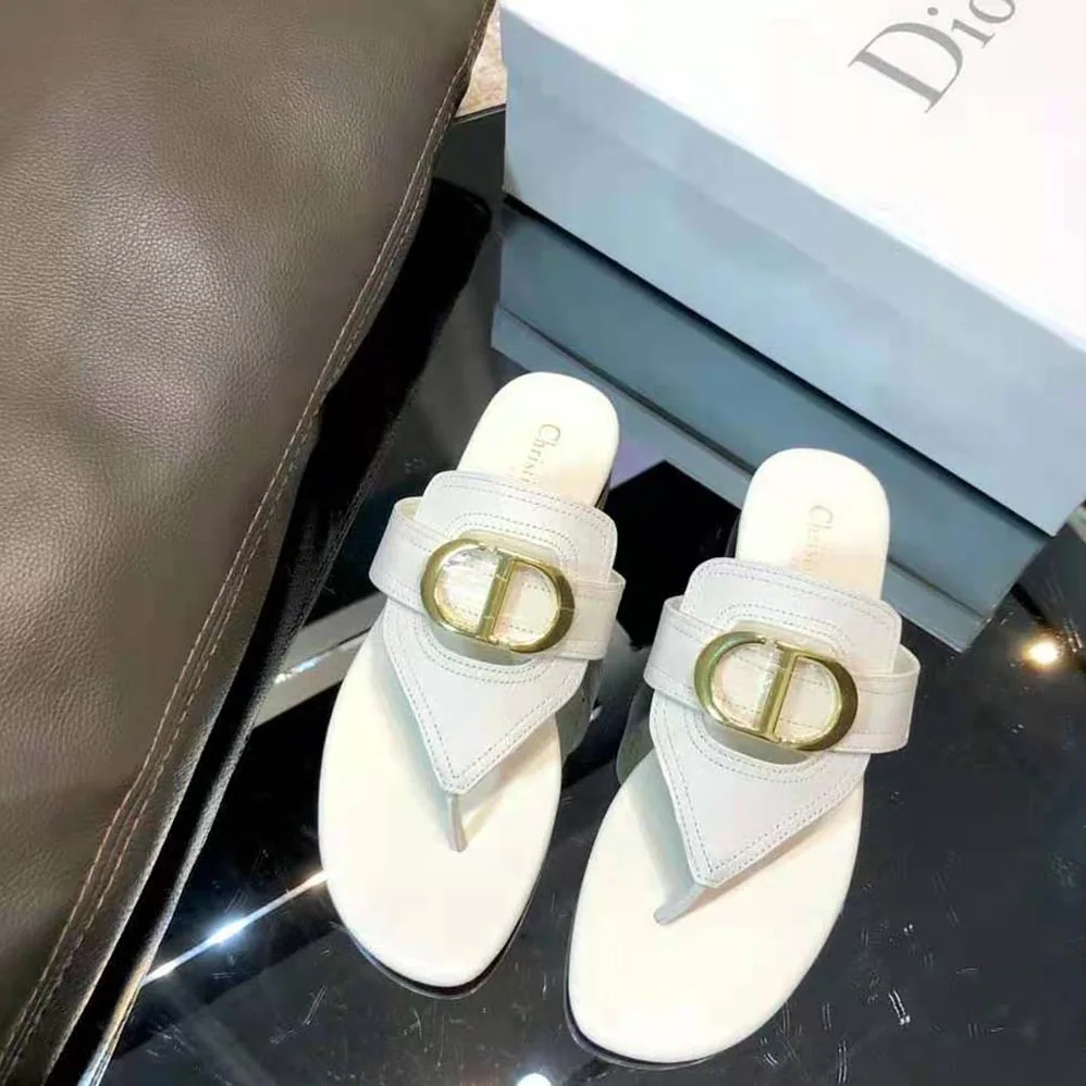 Dior 30 Montaigne Flat Thong Sandal White Calfskin for Women