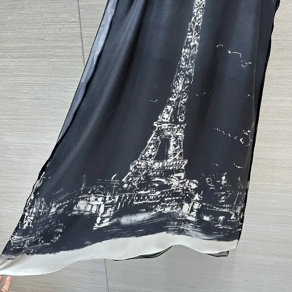 Dior A-Line Mid-Length Dress Black and White Silk Twill with Paris Motif for Women Dior A-Line Mid-Length Dress Black and White Silk Twill with Paris Motif for Women