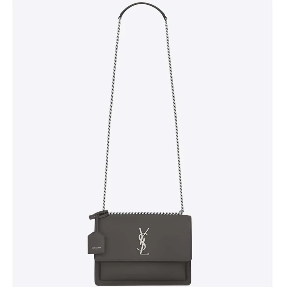 Saint Laurent YSL Medium Sunset Bag in Calfskin Leather in Grey