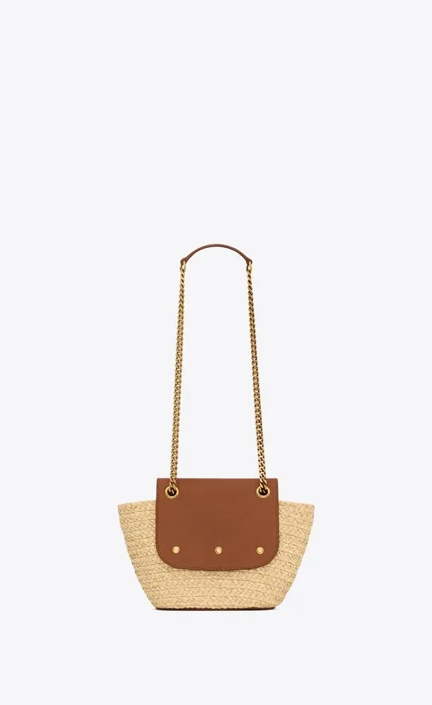 Saint Laurent Mini Manon In Raffia And Aged Vegetable-Tanned Beige 9.1 Inches/
