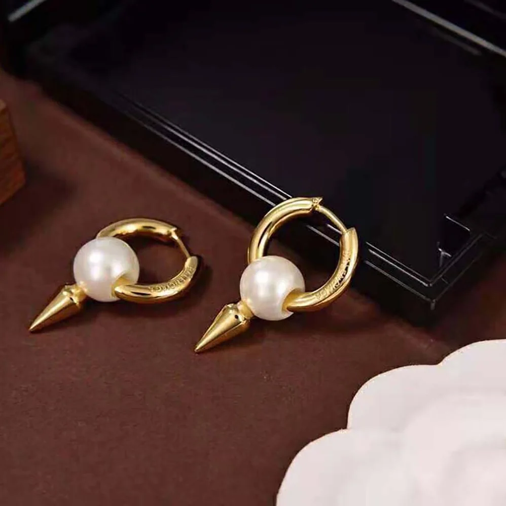 Balenciaga Force Spike Earrings in Gold-toned Sterling Silver and White Acrylic for Women