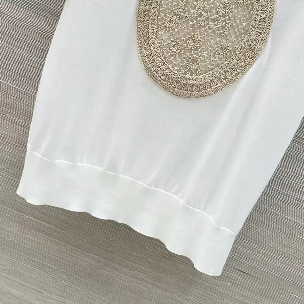 Dior Dioriviera Dior Médaillon Short-Sleeved Sweater Ecru Silk Knit for Women Dior Dioriviera Dior Médaillon Short-Sleeved Sweater Ecru Silk Knit for Women