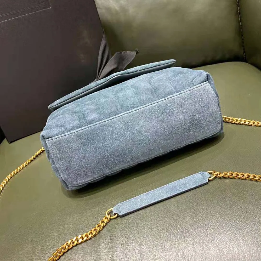 Saint Laurent YSL Loulou Small Chain Bag in “Y”-Quilted Suede for Women in Silver Saint Laurent YSL Loulou Small Chain Bag in “Y”-Quilted Suede for Women in Silver