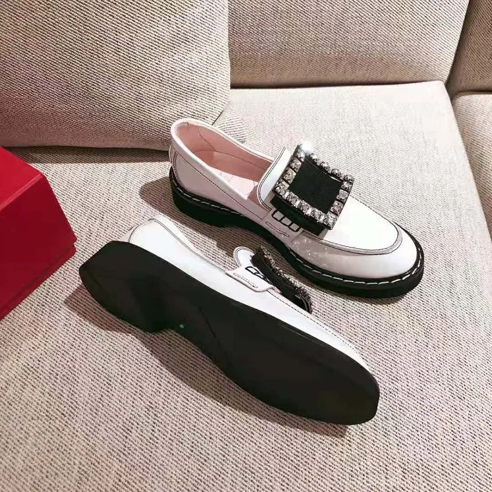 Roger Vivier Viv' Rangers Stitch Strass Buckle Loafers in Leather for Women Roger Vivier Viv' Rangers Stitch Strass Buckle Loafers in Leather for Women