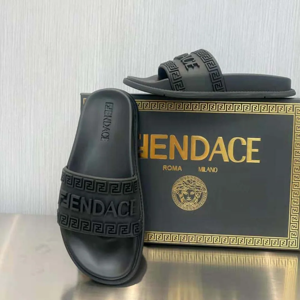 Versace Fendace Logo Sliders for Unisex in Black