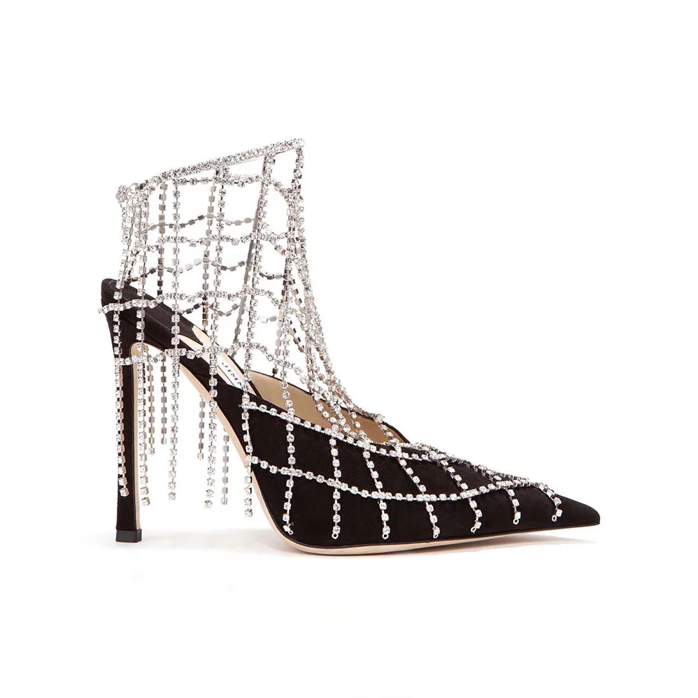 Jimmy Choo Scotty 110 Black Suede Mules with Crystal Chains for Women