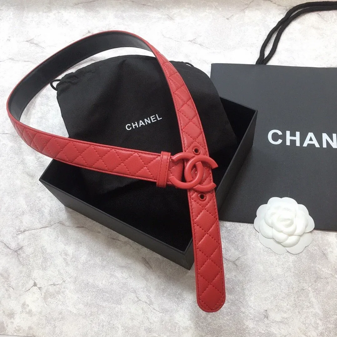 Chanel Quilted Belt with Double C Buckle in Red with Red Hardware Chanel Quilted Belt with Double C Buckle in Red with Red Hardware