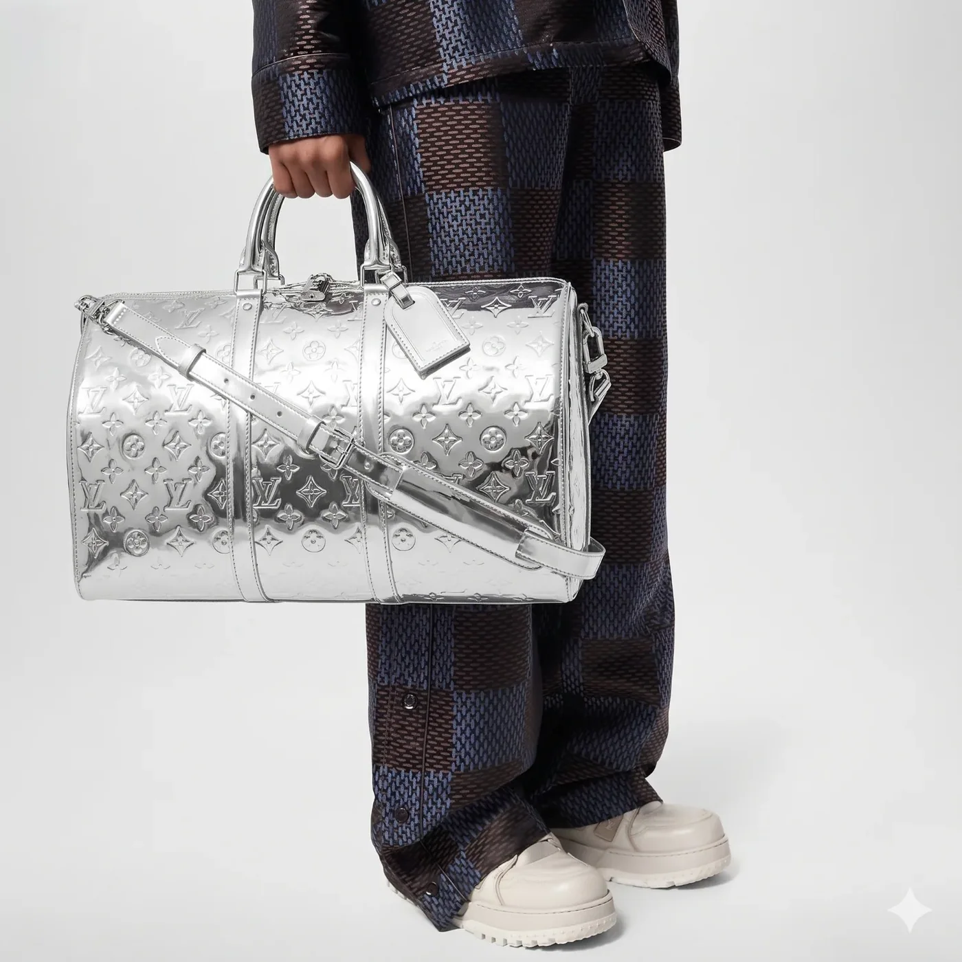 Louis Vuitton Keepall Bandouliere 45 Travel Bag in Silver Metallic Silver Hardware
