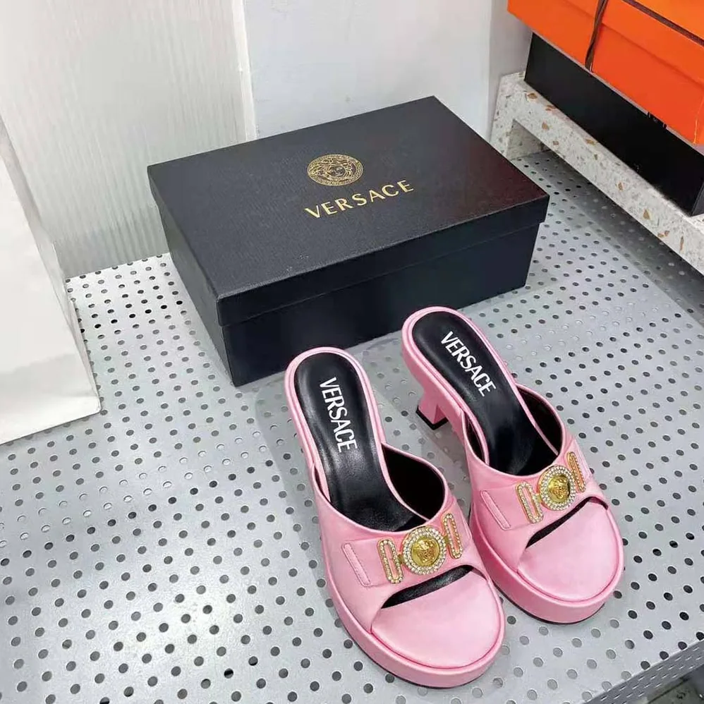 Versace Medusa Biggie Crystal Mules for Women in Pink Versace Medusa Biggie Crystal Mules for Women in Pink