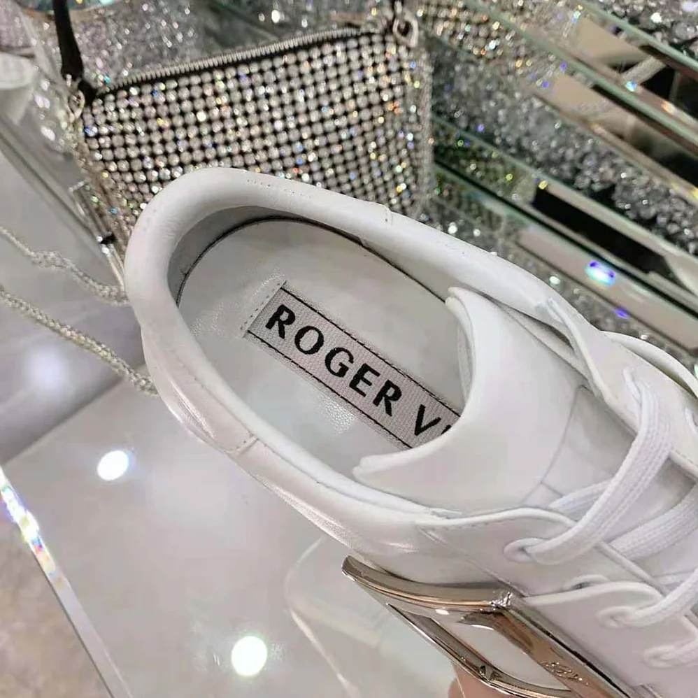 Roger Vivier Viv Skate Metal Buckle Sneakers in Soft Leather for Women in White