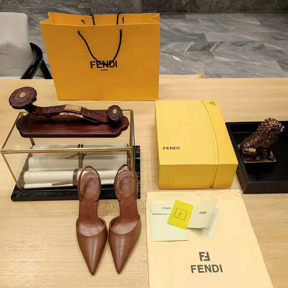 Fendi Fendi First Brown Leather High for Women in Heeled Slingbacks
