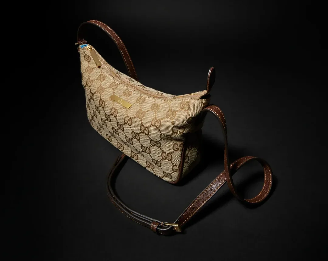 Gucci Lady Lunetta Small Shoulder Bag / Sand/ Dark Brown Gold Hardware