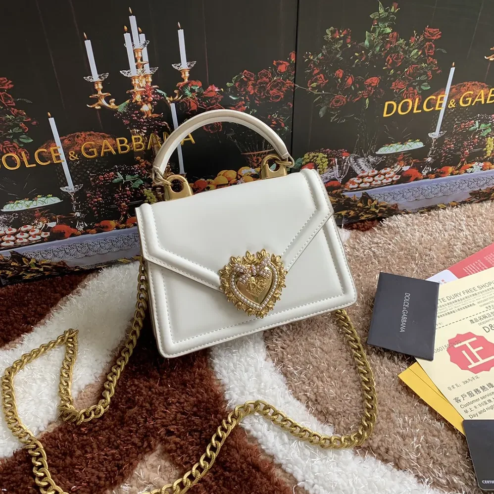 Dolce Gabbana D&G Medium Smooth Calfskin Devotion Bag for Women in White