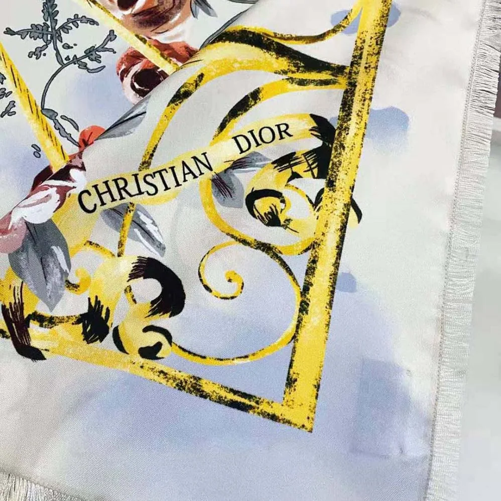 Dior Granville 90 Square Scarf White and Gray Silk Twill for Women Dior Granville 90 Square Scarf White and Gray Silk Twill for Women