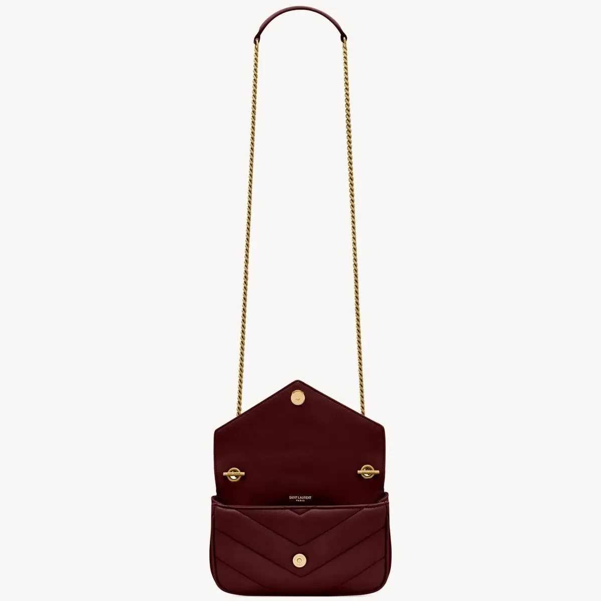 Saint Laurent Loulou Mini Shoulder Bag in Rouge Cabernet Gold Hardware