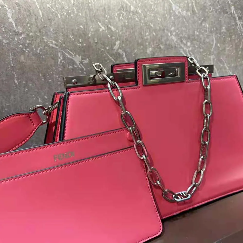 Fendi Peekaboo Cut Medium Pink Leather Bag for Women