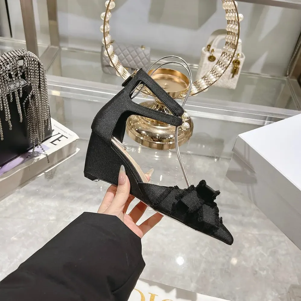 Dior Adiorable Wedge Pump Black Fringed Grosgrain for Women Dior Adiorable Wedge Pump Black Fringed Grosgrain for Women