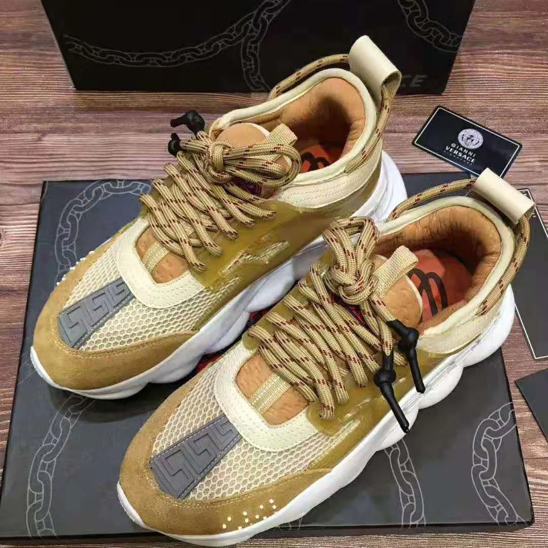 Versace Chain Reaction Sneakers for Men in Gold Versace Chain Reaction Sneakers for Men in Gold