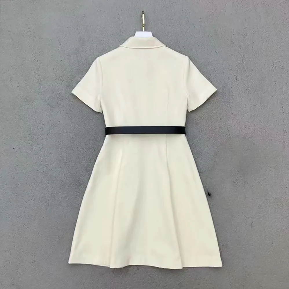 Dior Belted Short Dress White Wool and Silk for Women