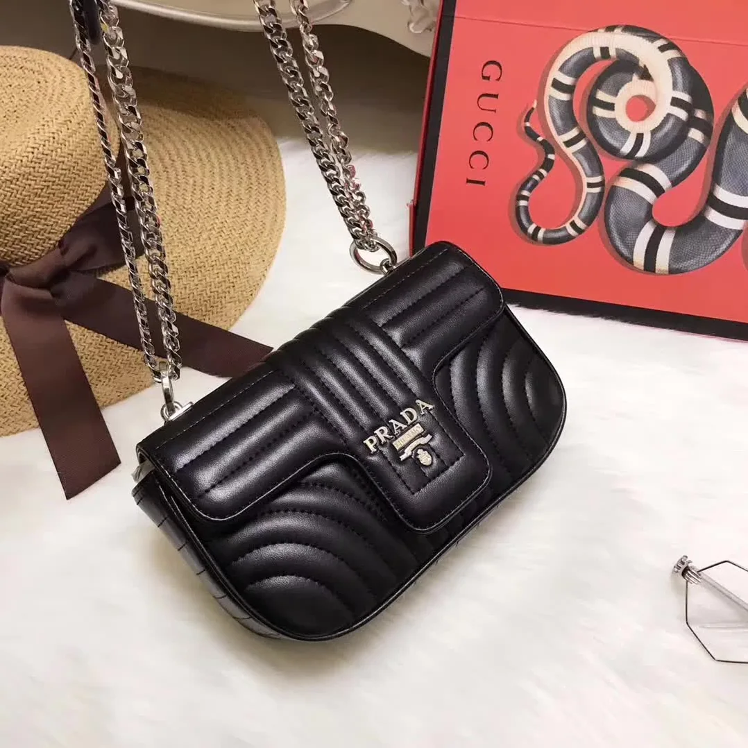 Prada Diagramme Small Leather Shoulder Bag in Black Prada Diagramme Small Leather Shoulder Bag in Black
