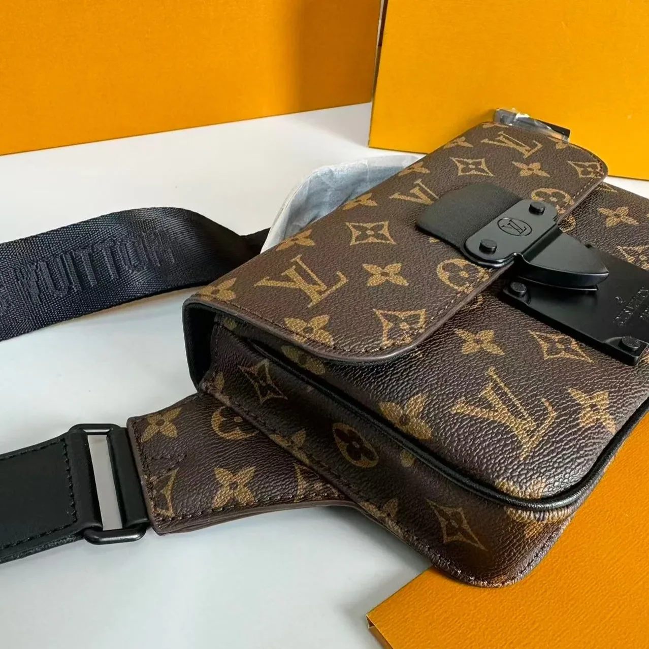 Louis Vuitton S-Lock Sling Monogram Macassar Black Louis Vuitton S-Lock Sling Monogram Macassar Black