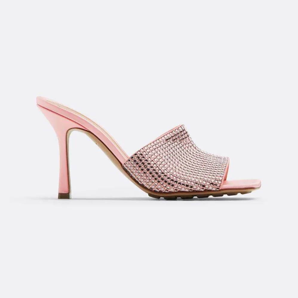 Bottega Veneta Stretch Strass-Embellished Silk Mules for Women in Pink