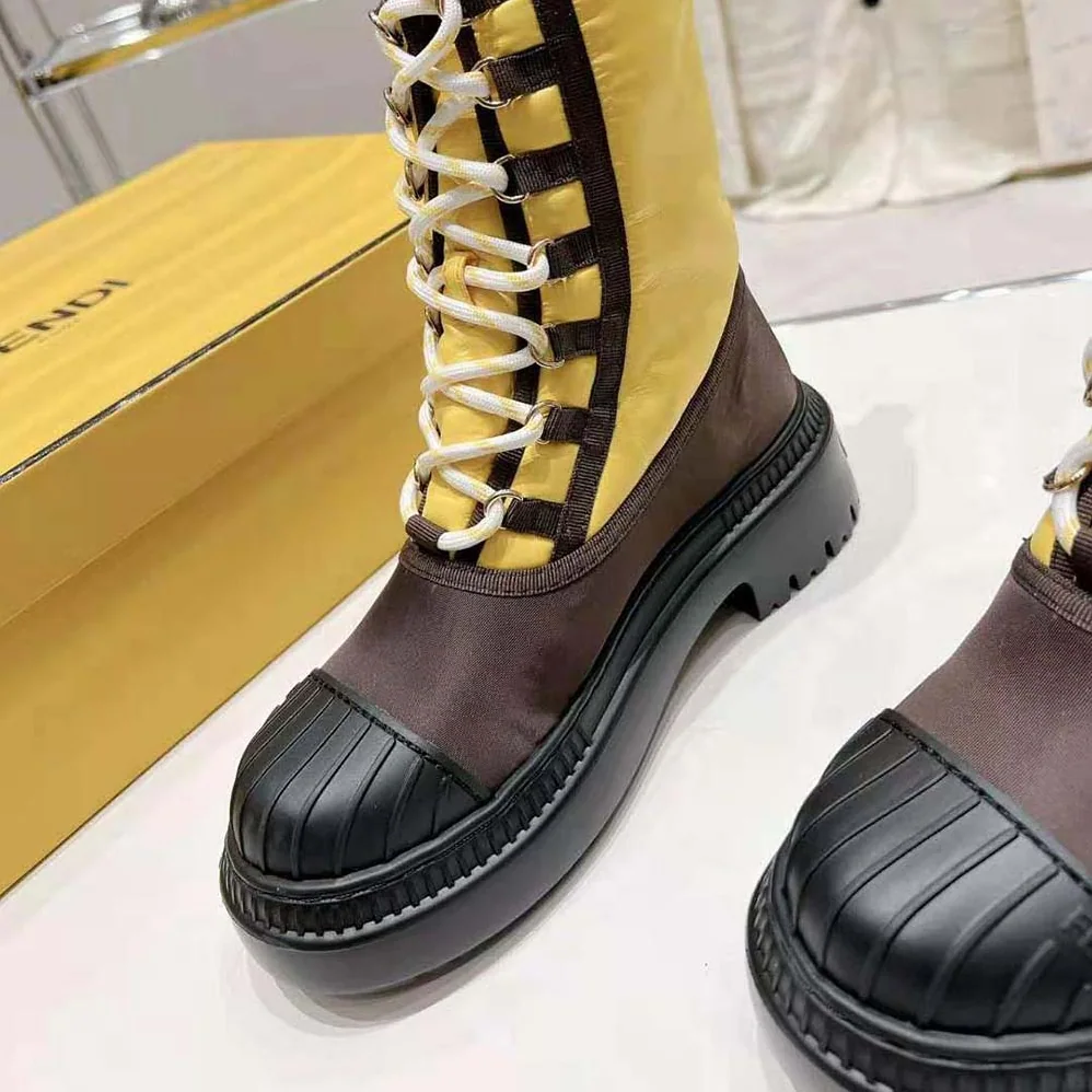 Fendi Domino Yellow Nylon Biker Boots for Women Fendi Domino Yellow Nylon Biker Boots for Women